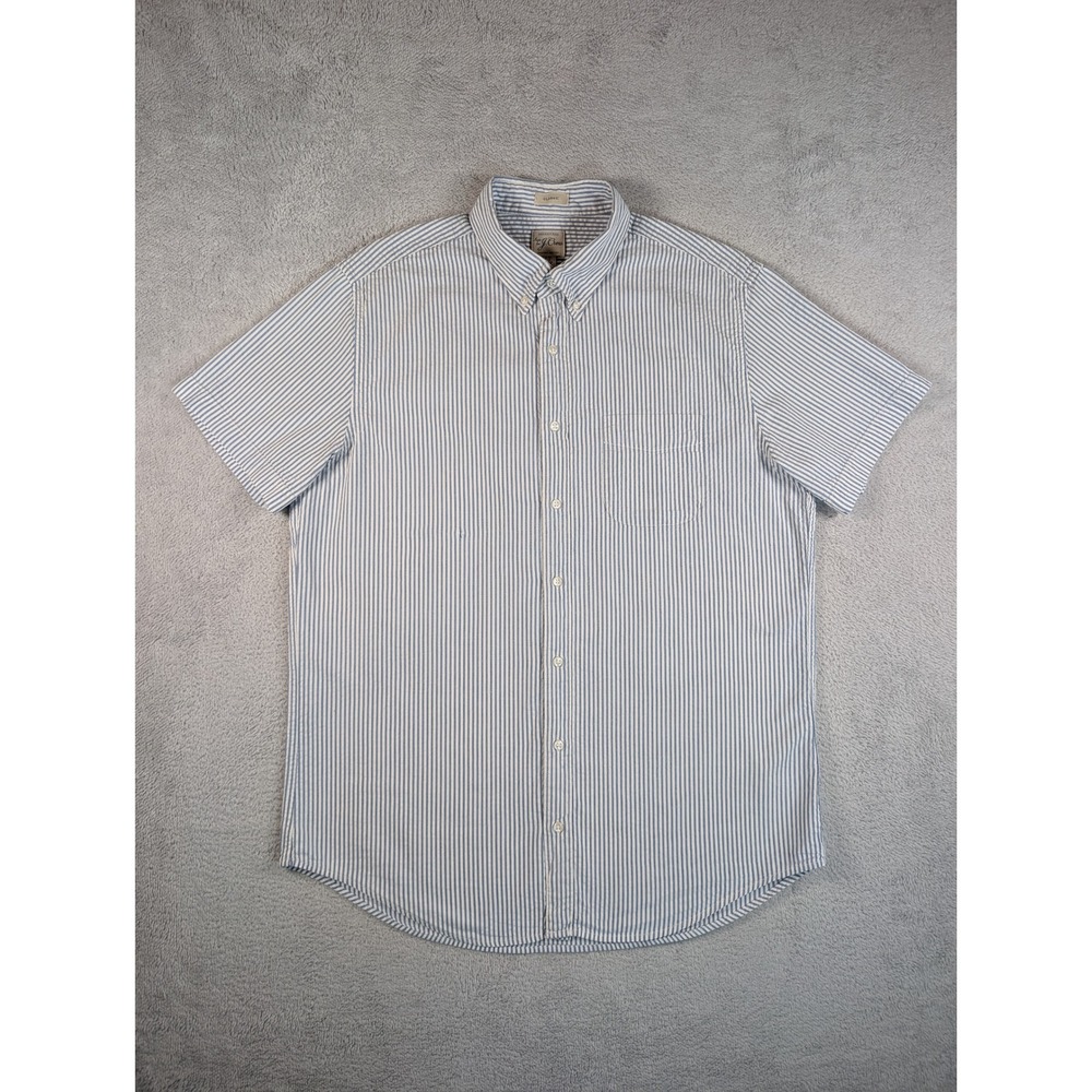 J.Crew Mens Seersucker Short Sleeve Button Down Shirt Blue White Stripe LT BG439 - Picture 2 of 11